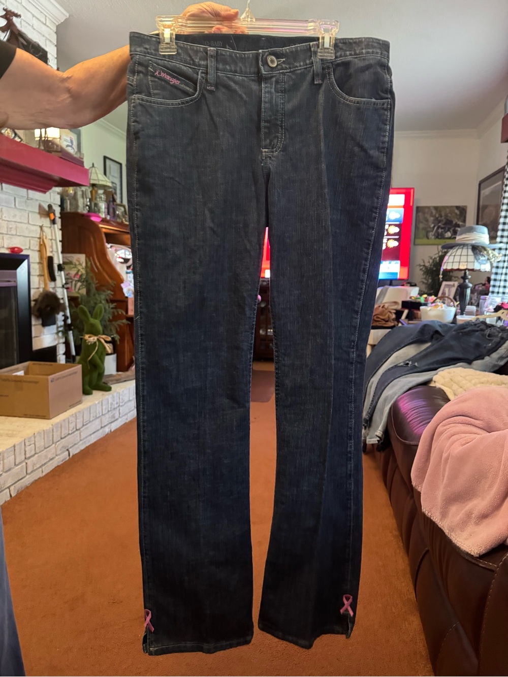 Wrangler Q Baby Dark Indigo High-Rise Bootcut Jeans with Pink Ribbon Detail